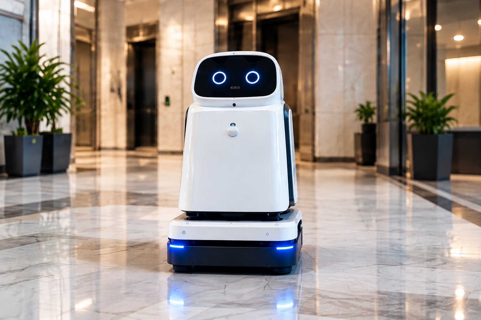 Autonomous service robot in a building lobby